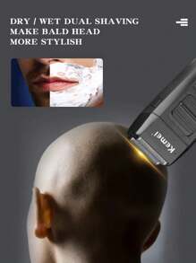 Kemei KM-1102 电动剃须刀，男士胡须修剪器，USB 充电式电动剃须刀，干湿剃须，带鬓角修剪器 - 黑色 - 查看 3