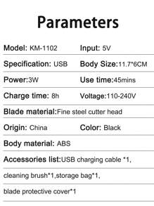 Kemei KM-1102 电动剃须刀，男士胡须修剪器，USB 充电式电动剃须刀，干湿剃须，带鬓角修剪器 - 黑色 - 查看 5