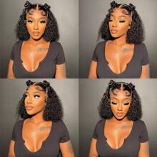 Curly Wave Bob Wig Human Hair 4x4 Deep Wave Curly Lace Front Wigs Human Hair For Women Short Bob Human Hair Wig Pre Plucked With Baby Hair Glueless Hair Curly Wigs Nature Hairline 180% Density 8 Inch Thanksgiving & Christmas &Party Short Bob Wigs