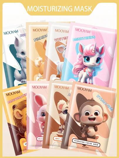 8片装动物保湿面膜，能滋润保湿，充分滋养肌肤，抗皱紧致肌肤。面膜贴合性好，不紧绷。可用于日常使用、度假、旅行和礼物。适合所有女性朋友
