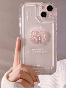 Apple Transparent Cute Bow Phone Case Compatible With IPhone15/15Plus/15Pro/15Promax - Clear - View 1