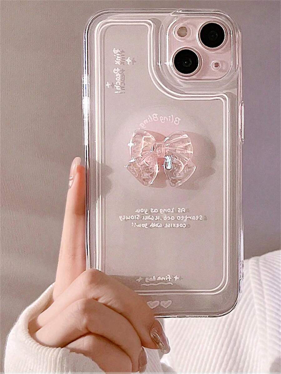 Apple Transparent Cute Bow Phone Case Compatible With IPhone15/15Plus/15Pro/15Promax - Clear - View 1