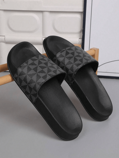 Men's Plaid Pattern Slippers, Simple And Fashionable Men's Slippers, Home Slippers, Shower Shoes, Indoor Slippers, Bathroom Sandals, Ultimate Comfort, Thick Sole, Easy To Clean