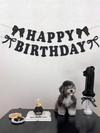 黑白蝴蝶结生日派对装饰套装，包含生日横幅、花环，适用于婚礼、新娘送礼会、生日、单身派对、蝴蝶结主题生日派对装饰