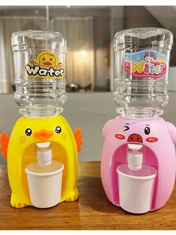 1 pieza Fuente de agua divertida para niños, juguete de simulación doméstica en miniatura, diseño lindo de patito, de tipo presión, fuente de agua de doble capa, fuente de agua para jugo.