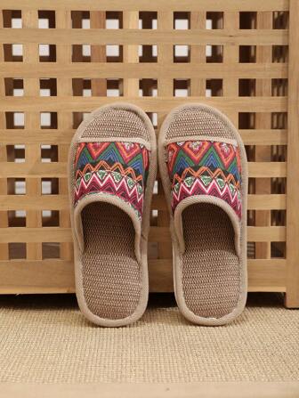 女士舒适安静卧室室内亚麻拖鞋