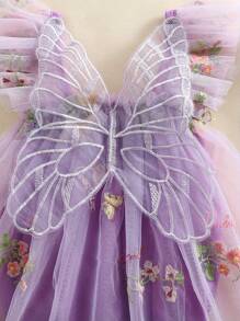 Toddler Baby Girl Butterfly Wings Romper Fairy Dress Princess Sleeveless Tulle Butterfly Wing Skirt Birthday Party Tutu Dress - Màu tím - Xem 6