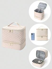 Nail Polish Makeup Case Makeup Bag Toiletry Bag Make Up Organizer Makeup Storage Cosmetic Bag For Makeup Tools Large Capacity Multifunctional Portable For Travel For College Dorm PU Leather Fashion For Women Gift For Mom For Girl Dorm Essentials - Khaki - View 1