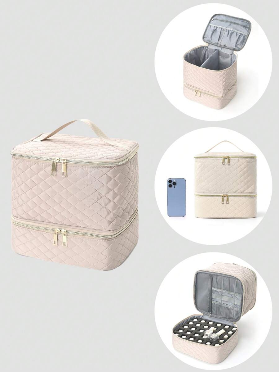 Nail Polish Makeup Case Makeup Bag Toiletry Bag Make Up Organizer Makeup Storage Cosmetic Bag For Makeup Tools Large Capacity Multifunctional Portable For Travel For College Dorm PU Leather Fashion For Women Gift For Mom For Girl Dorm Essentials - Khaki - View 1