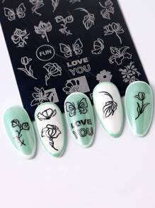 1件美甲模具印花板，蝴蝶花朵线条装饰设计，适用于DIY美甲印花模板，美甲工具 - 彩色 - 查看 2