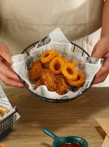 50 张复古报纸印花食品包装纸、防油纸、用于衬篮的防油食品纸、用于薯条和汉堡的一次性烘焙纸、多用途烘焙垫、必备厨房用品、万圣节、圣诞节和烧烤的完美派对用品。（图案位置不对称且随机） - 白色英文紙 - 查看 6