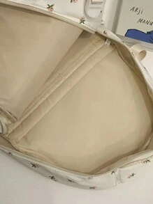 时尚玫瑰印花女童背包，多口袋设计，加厚学生背包，防水，带泰迪熊挂件，大容量，适合青少年、女性或学生，可装书本、购物用品，返校必备，可搭配各种背包配件，适合小学、中学和大学，返校大学背包，大学必备