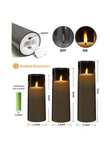 9 件/套电池供电闪烁无焰 LED 柱状蜡烛，带遥控器和 2/4/6/8 小时定时器，亚克力 LED 蜡烛（2.3 英寸 X 5 英寸、6 英寸、7 英寸） - 灰色 - 查看 7