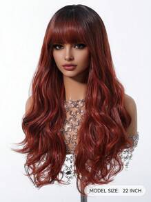 22 Inch Brown Long Curly Synthetic Wig With Bangs Dark Roots For Women Daily Cosplay Party Wig - Brown - View 5