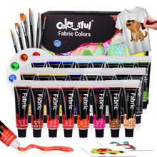 Kit de peinture textile de 12/24 couleurs pour vêtements avec 6 pinceaux, 1 palette. Kit de peinture textile gonflante permanente pour chaussures, canevas, 14/26 couleurs, 30ml/1.01oz par tube