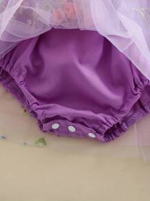 Toddler Baby Girl Butterfly Wings Romper Fairy Dress Princess Sleeveless Tulle Butterfly Wing Skirt Birthday Party Tutu Dress - Màu tím - Xem 5