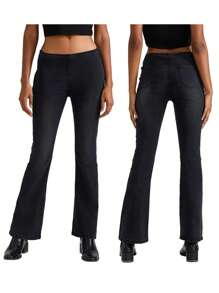 Women Fashion Flare Jeans Solid Color Stretch Denim Pants Spring Autumn Casual Slim Bell Bottoms Trousers - Black - View 4