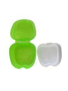 1 pièce Boîte de bain portable pour soins dentaires pour prothèses, nettoyage de fausses dents avec filet d'égouttage suspendu. Boîte de rangement pour le bain des fausses dents, en forme de pomme avec filtre à mailles - support de prothèse transparent et boîte de rangement pour des soins bucco-dentaires faciles