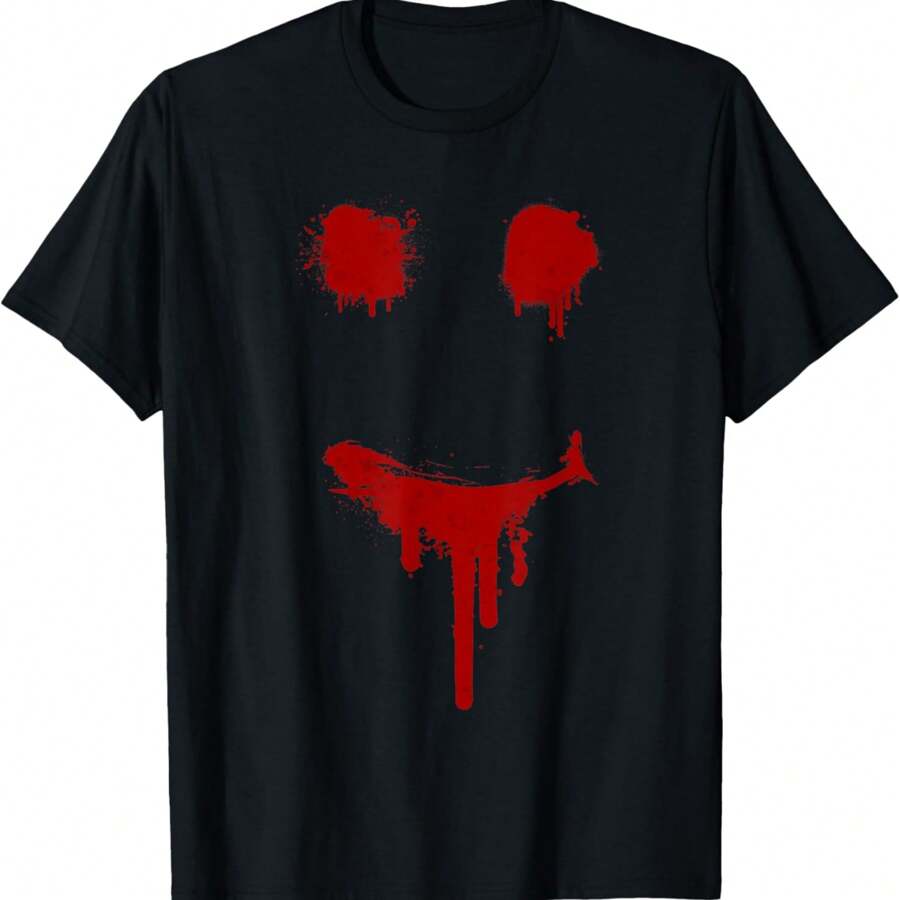 Bloody Halloween Costume I Blood Splatter Smile T-Shirt - Black - View 1