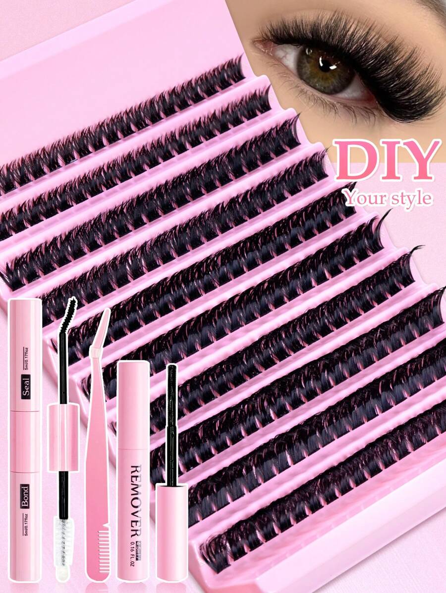 200PCS Dramatic C-Curl 8-16MM Mix DIY Lash Extension Kit Set DIY Bottom Lashes Eyelashes Book Big Volume Soft Individual Cluster Lashes Create A Fluffy Natural Wispy Y2k Butterfly Elements Pink Base Card Look At Home Long Lasting DIY Lashes Glue ,DIY Glue Remover,DIY Lashes Tweezers (Bottom Lashes+100D)