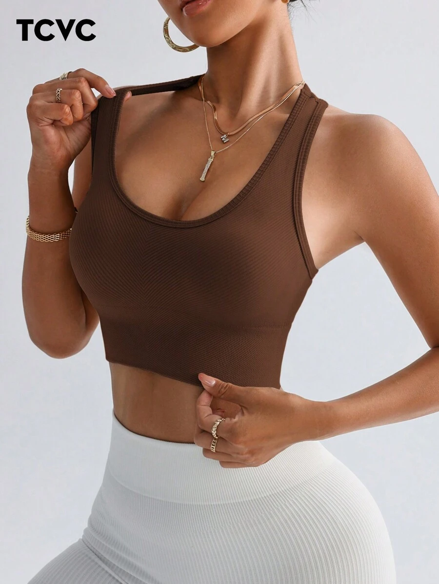 TCVC Women's Seamless Knitted Sexy Bra, Comfortable Skin-Friendly Fabric, Classic Versatile, Can Be Worn Underdress Or Outerwear, Fashionable For Yoga And Workout - Coffee Brown - View 1