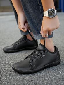 (Suitable For Wide & Fat Feet) Men's Fashion Lace-Up Wide Toe Box Black Casual Minimalist Barefoot Shoes, Versatile Outdoor Wide Fit Sneakers & Business Dress Shoes