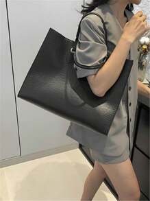 奢华复古黑色大容量手提包，新款秋冬时尚百搭别致大号鳄鱼压纹女士手提包，适合上班通勤、笔记本电脑包、日常外出、妈妈包、多功能旅行包、男女通用超大随身行李包 - 黑色 - 查看 6