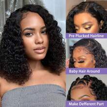 Curly Wave Bob Wig Human Hair 4x4 Deep Wave Curly Lace Front Wigs Human Hair For Women Short Bob Human Hair Wig Pre Plucked With Baby Hair Glueless Hair Curly Wigs Nature Hairline 180% Density 8 Inch Thanksgiving & Christmas &Party Short Bob Wigs