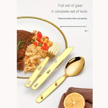 3 合 1 不锈钢露营餐具套装：刀、叉、勺（含灰色网袋）、便携式户外餐具，适合旅行和露营、情人节礼物 - 彩色 - 查看 7