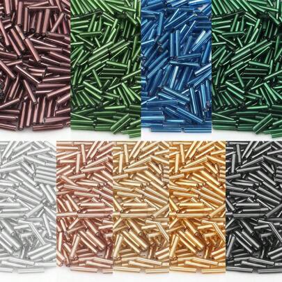 Hạt thủy tinh dạng ống 10g/gói, hạt tròn giãn cách thích hợp làm vòng tay, vòng cổ, hoa tai, mặt dây chuyền, đồ thủ công DIY (Đường kính khoảng 2mm, chiều dài 6mm, lỗ 0,7mm)