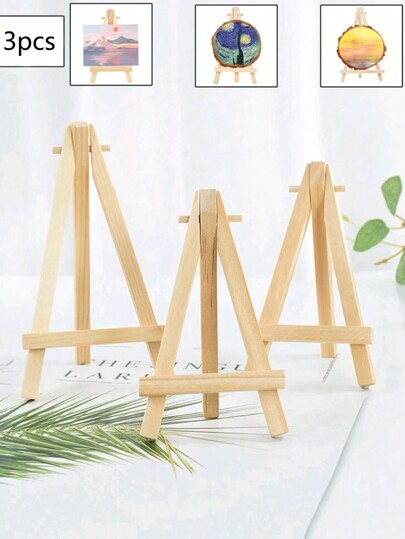 1/3pcs Wooden Easel Frame Wedding Table Number Card Holder Photo Display Stand, Craft Painting Artist Supplies Home Decoration, Natural Wooden Easel Tripod Display Conference Wedding Table Business Card Holder Display Stand Painting Crafts Wooden Display Stand For Artwork, Children's Mini Easel, Multi-Functional Painting Showcase, Triangle Phone And TV Stand Back To School