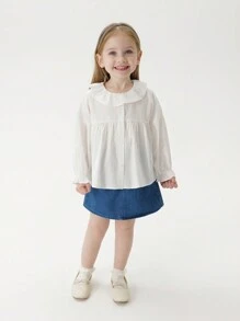 MARC&JANIE 年轻女孩优雅荷叶边领泡泡袖衬衫，春季 - 米色 - 查看 2