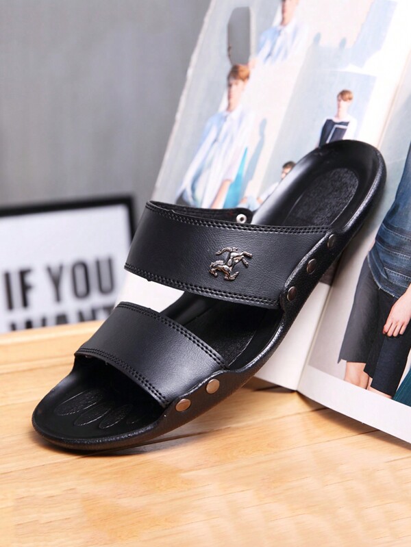 Sandálias da moda com sola de borracha antiderrapante masculina, chinelos de PU marrom antiderrapantes e resistentes ao desgaste de verão