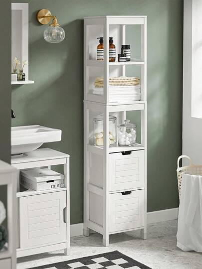 SoBuy FRG126 Högskåp för badrum badrumsmöbler badrum badrumshylla med fotplatta VIT ca: 30x144x30cm