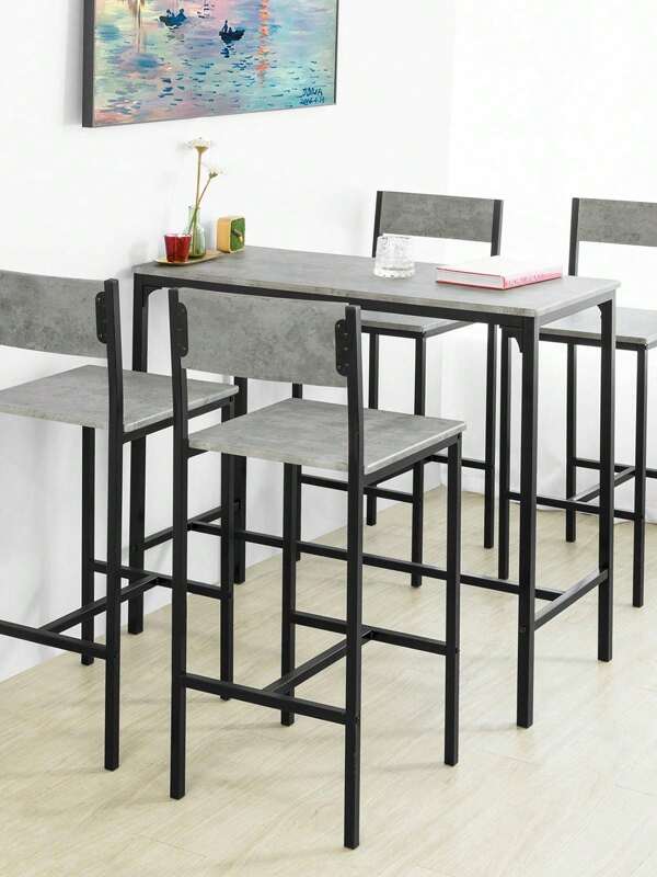SoBuy Set 5 Pezzi Tavolo con 4 sedie Alto, Set di mobili da Balcone,OGT14-HG