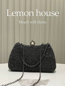 1 Chiếc Túi Xách Hình Hộp Trang Trí Đính Đá Rhinestone Màu Đen Thanh Lịch, Túi Dạ Hội Đính Pha Lê Sang Trọng, Thích Hợp Cho Tiệc Cưới, Dạ Hội, Tiệc Tối, Ngày Lễ Tình Nhân Và Các Dịp Khác - màu đen - Xem 4