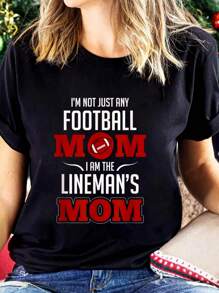 100% Cotton I'm Not Just Any Football Mom I Am The Lineman's Women T Shirt, Short Sleeve Round Neck Casual Top For Summer & Spring, Women's Clothing