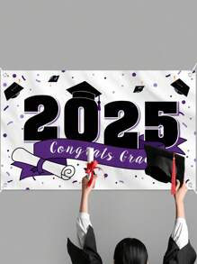 1pc/2025 Graduation Party Decoration, Background Banner,Graduation Photo Props 2025 Gard Sign Decoration - Purple. - Purple - View 2