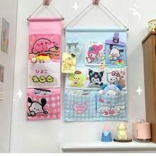 Sanrio 1 szt. Sanrio Cartoon Design Wisząca na ścianie torba do przechowywania z wieloma przegródkami, wielofunkcyjny organizer wiszący w akademiku, słodka damska torba do przechowywania na drzwiach bez otworów wiertniczych, odpowiednia do użytku w kuchni, artykuły do przechowywania w kuchni
