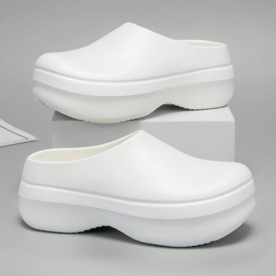 Giày nữ mới mùa xuân/hè 2025 Giày làm vườn Giày đầu bếp thoải mái thường ngày Mũi tròn Đế xuồng Slip On Mules - trắng - Xem 1