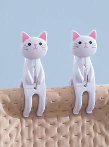 2pcs Cartoon Strong Large Clothespins, Cat Shape Four Colors Available Large Clips, Clothes Pants Socks Clips, Balcony Drying Clips, Clothes Pins,Cat-Shaped Clothespins: 2/4 Packs, Plastic, Suitable For Beach Towels, Clothes, Bedding, And Chair Covers,Beachwear,Spring,Minimalist,Summer Tops