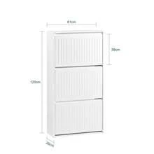 SoBuy 3 Flip-Drawers Shoe Cabinet Shoe Rack Shoe Storage Cupboard Light Grey W61 X D26 X H120cm FSR165-H-HG - White - View 3