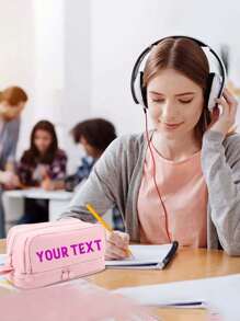 定制双层双开笔袋，多功能笔袋，简约纯色大容量，学校办公用拉链文具收纳袋和化妆袋，可爱铅笔袋，小学生文具袋返校