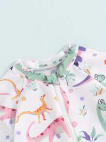 Traje de baño con estampado de dinosaurio para bebé niño, cuello redondo, media cremallera, manga corta, traje de baño para bebé niño pequeño - Blanco - Ver 3