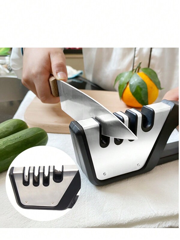 HEE RAK 1pc Multifunctional Rhinestone 4-In-1 Quick Knife Sharpener, Sharpening Stone, Kitchen Knife Sharpening Tool
