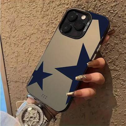 Funda de teléfono a prueba de golpes de TPU con patrón de estrella azul y negro, 1 pieza de funda de teléfono de TPU a prueba de golpes con patrón de pentágono negro compatible con las series Apple 16 15 14 13 12 11 Pro Max, resistente al agua, a caídas y arañazos, regalo de Día de la Mujer, regalo de cumpleaños, regalo de aniversario, fiesta, versión internacional, no la versión nacional