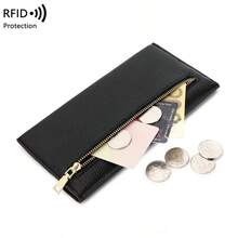 Monedero antirrobo RFID para mujer, estampado de lichi, cuero suave, billetera larga tipo sobre, bolso de mano sencillo ultrafino, portátil - Rosa - Ver 2