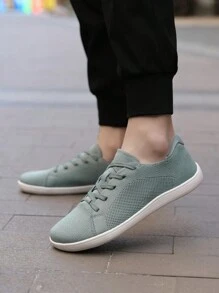 1 双针织面料宽头运动鞋、公路跑鞋、徒步鞋、针织鞋面透气步行鞋、宽头户外运动鞋、舒适轻便健身房防滑低帮系带男女通用简约赤足跑鞋 - 綠色 - 查看 13