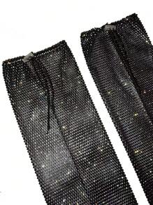 Sexy Fishnet Leg Sleeves Com Strass - Acessório Glam para Boate