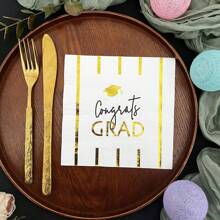 16 件/包，华丽的毕业派对餐巾一次性，3 层厚，软纸，铝箔印刷毕业和印刷祝贺纸餐巾装饰，适合毕业庆祝派对餐具，13*13 英寸，展开 - 金色 - 查看 6